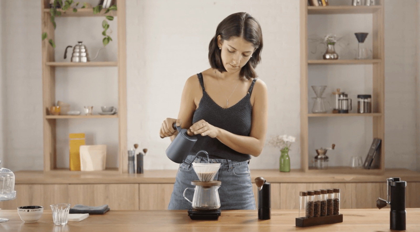 V60 de Vidrio para Filtrado - en uso